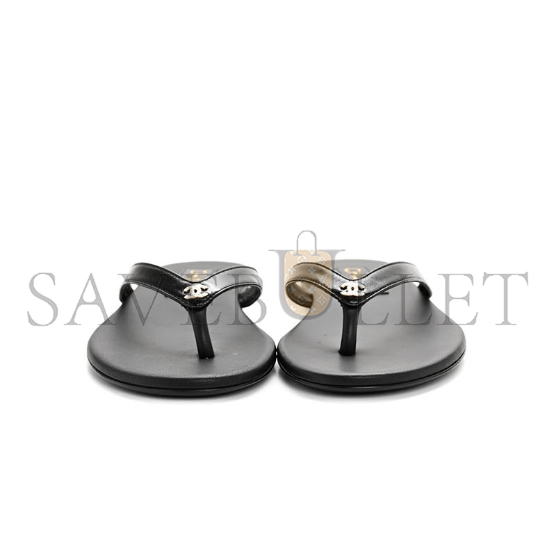 Ch**el lambskin crystal cc thong sandals